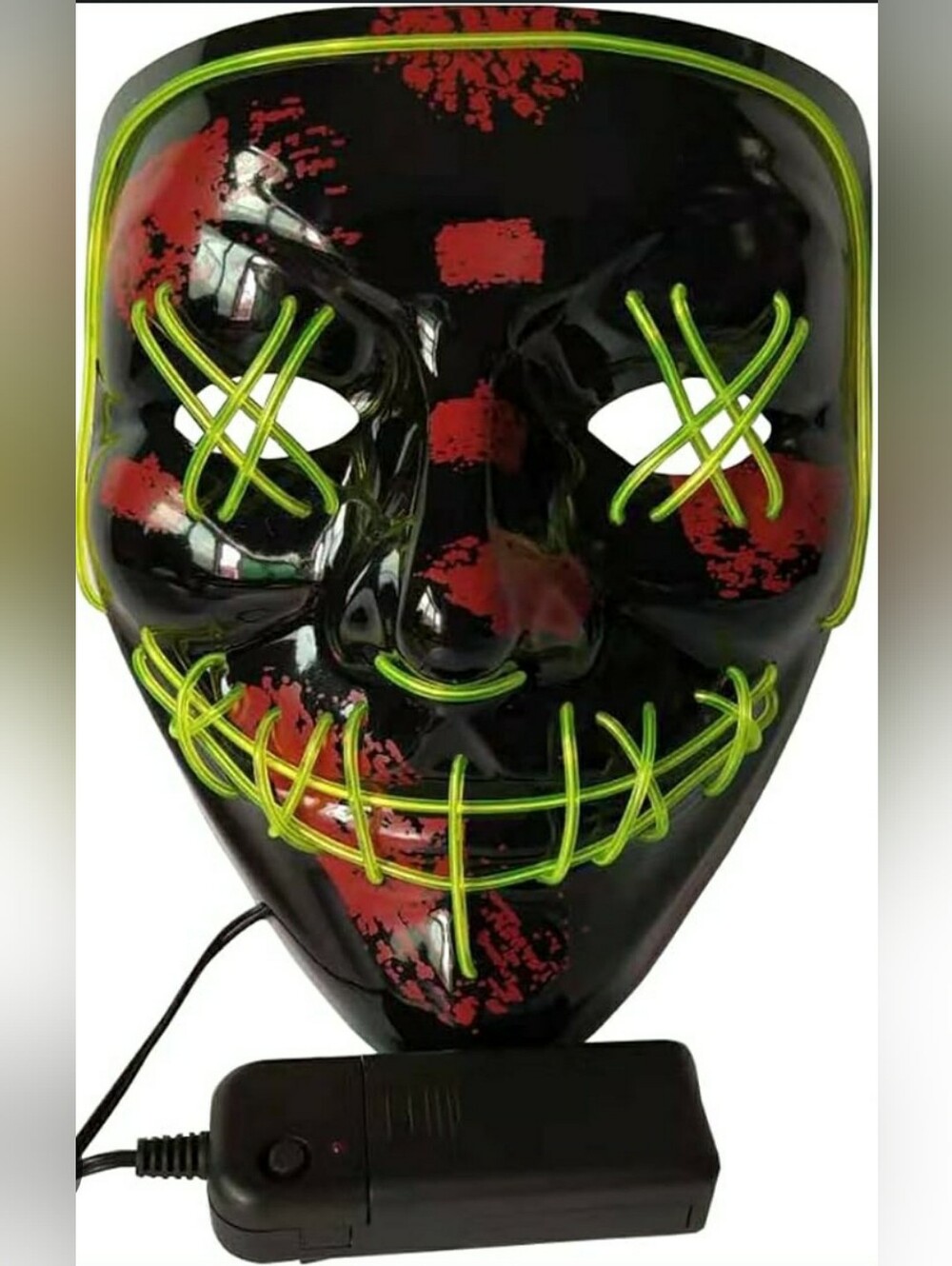 Neon Stitch LED Purge Light Up Yellow Cross Hatch Eyes Mask - Black and Green